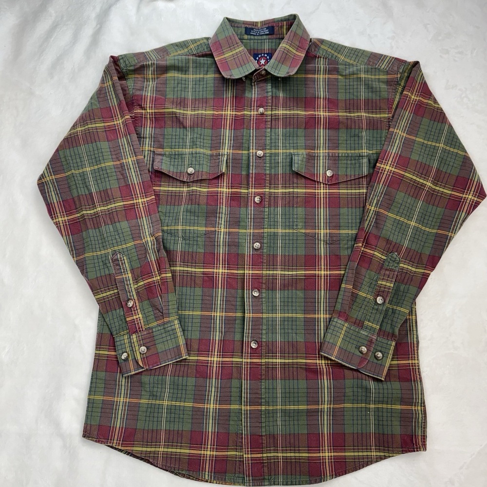 Panhandle Slim Shirt Mens M Plaid Western Button Up Cotton Workwear Cowboy